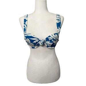 Shade & Shore White & Blue Lightly Lined Bikini Top - Size 32 B